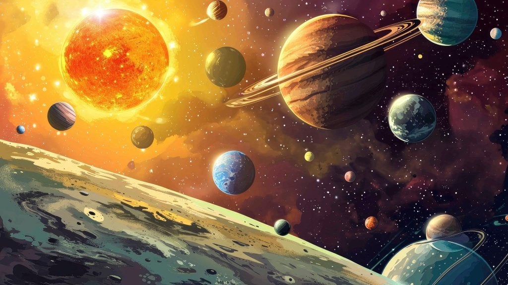 Ruimte behang – planeten met warme zonnegloed op maat, Overige patronen, Overige merken, Modern, Ophalen of Verzenden