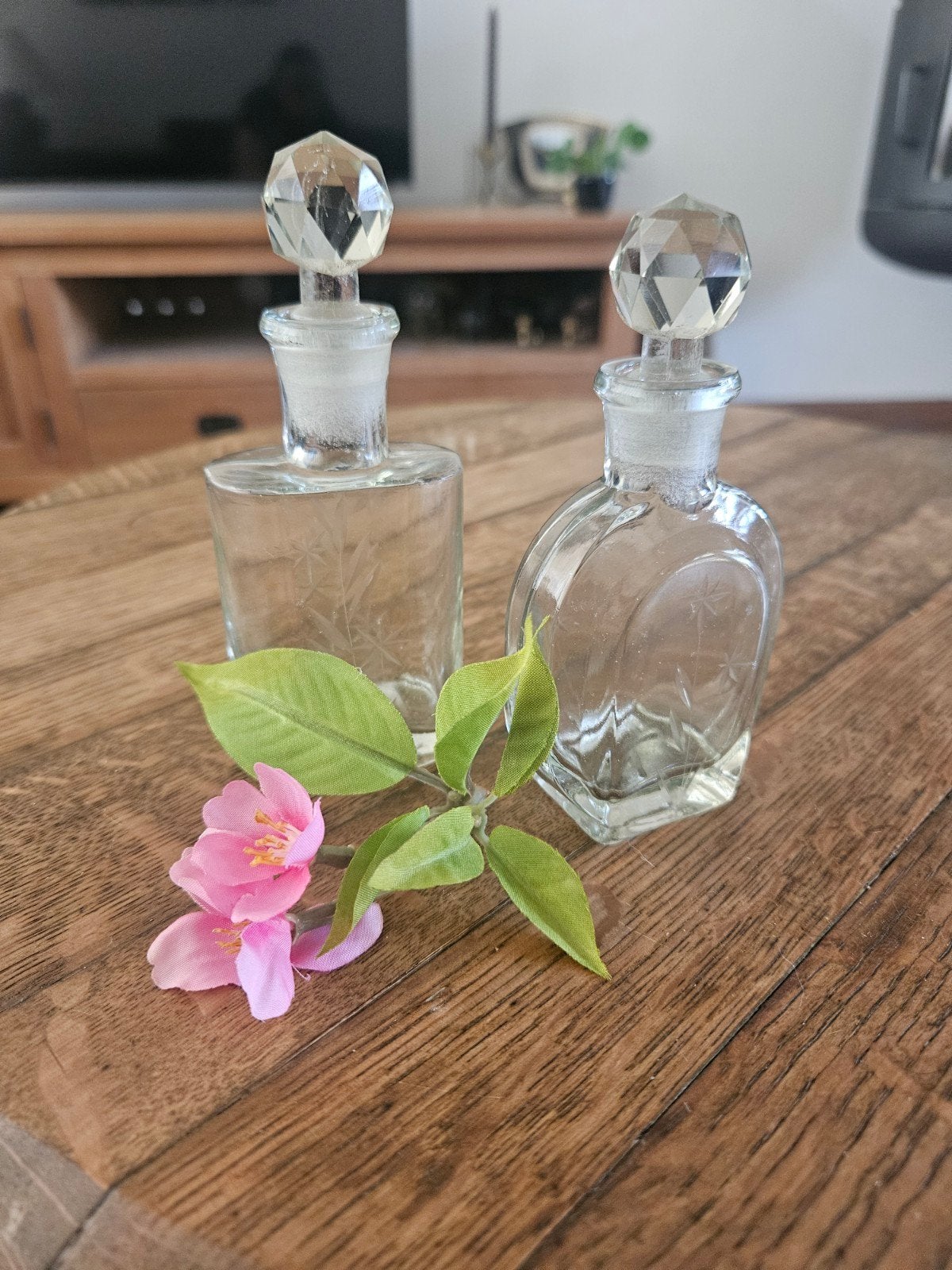 Set van 2 Art Deco glazen karaffen / parfumflessen, Antiek en Kunst, Ophalen of Verzenden