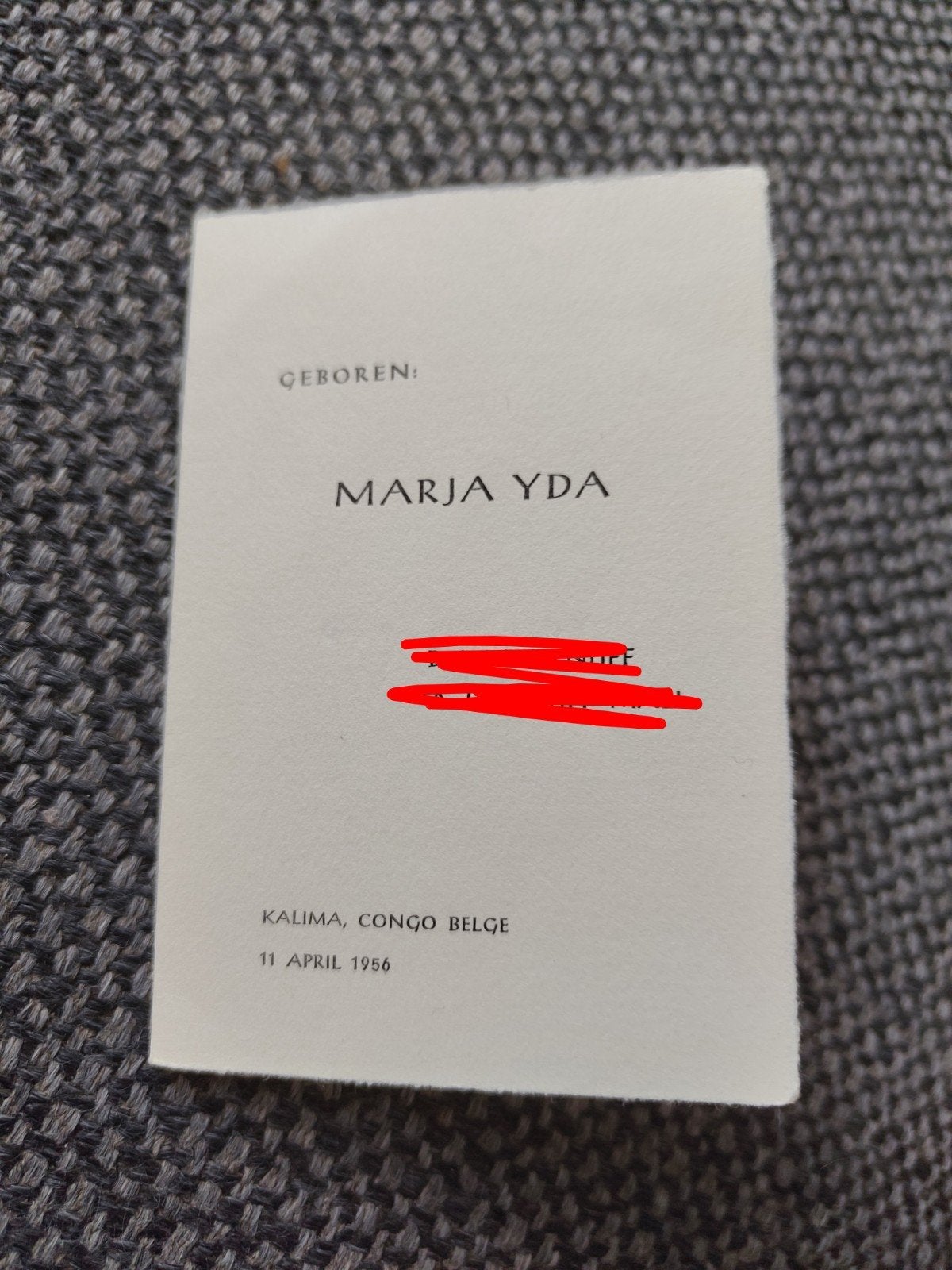 Marja te Belgisch Congo, Ophalen of Verzenden, Voor 1970, Geboortekaartje