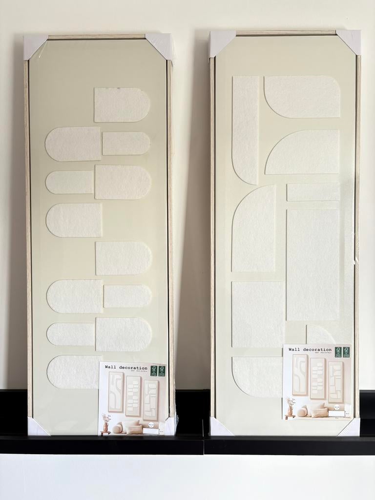 Wand decoratie 2x verschillend, 28x78cm, Huis en Inrichting, Woonaccessoires | Wanddecoraties, Nieuw, Beige, Ingelijst, Met ophangsysteem