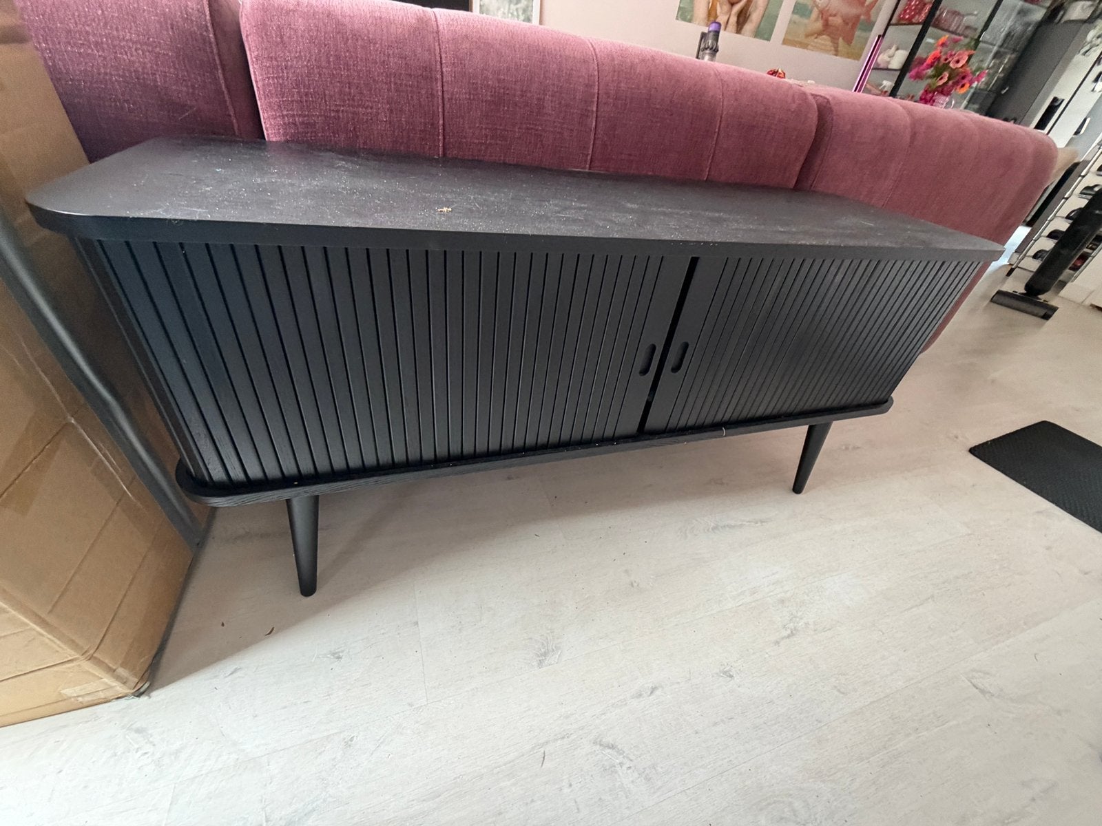 Zwart tv meubel, Ophalen, 100 tot 150 cm, Zo goed als nieuw, Minder dan 100 cm