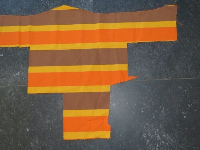 Vintage lapje stof oranje bruin gestreept canvas NIEUW, Nieuw, Oranje, Ophalen of Verzenden, 30 tot 120 cm