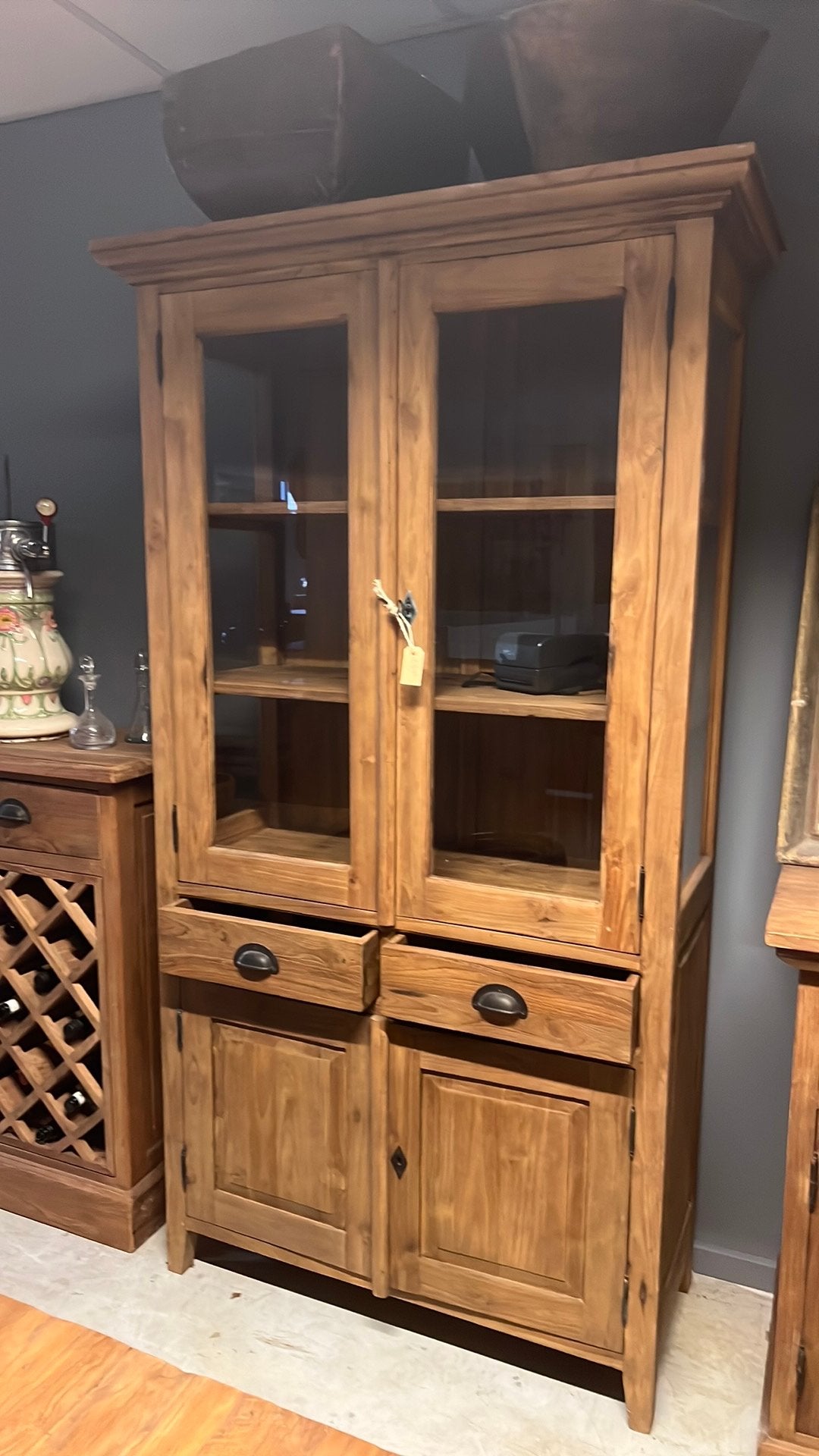 Teak glaskast, Ophalen, Nieuw, 50 tot 100 cm, Minder dan 100 cm