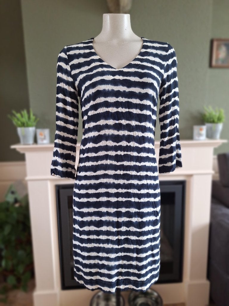 Kyra & Ko blauw witte streep jurk XS S 34 36, Kleding | Dames, Jurken, Knielengte, Kyra & Ko, Maat 36 (S), Gedragen