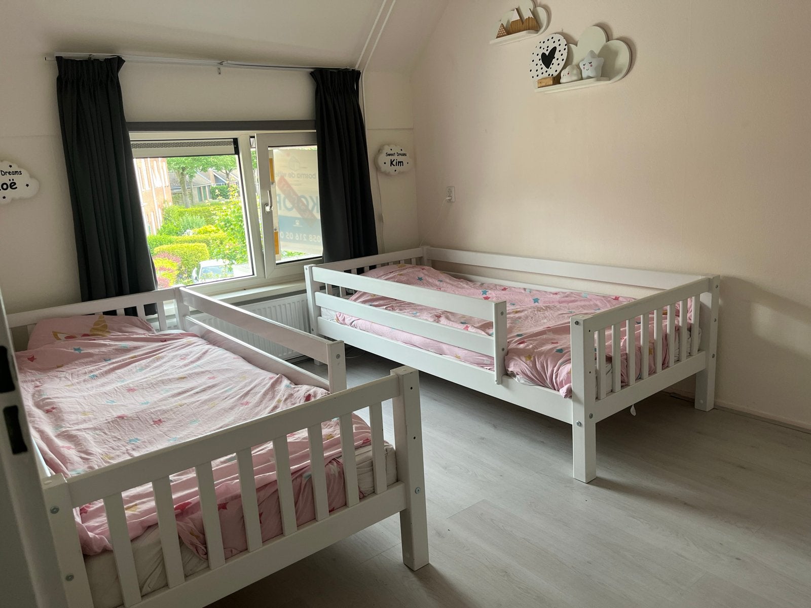2 witte eenpersoonsbedden, Ophalen, Gebruikt, 180 cm of meer, 70 tot 85 cm