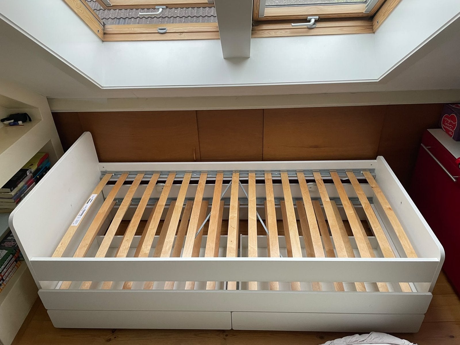 IKEA bed met onderschuifbed en lades, 90x200 cm, Huis en Inrichting, Gebruikt, 90 cm, Eenpersoons, Wit