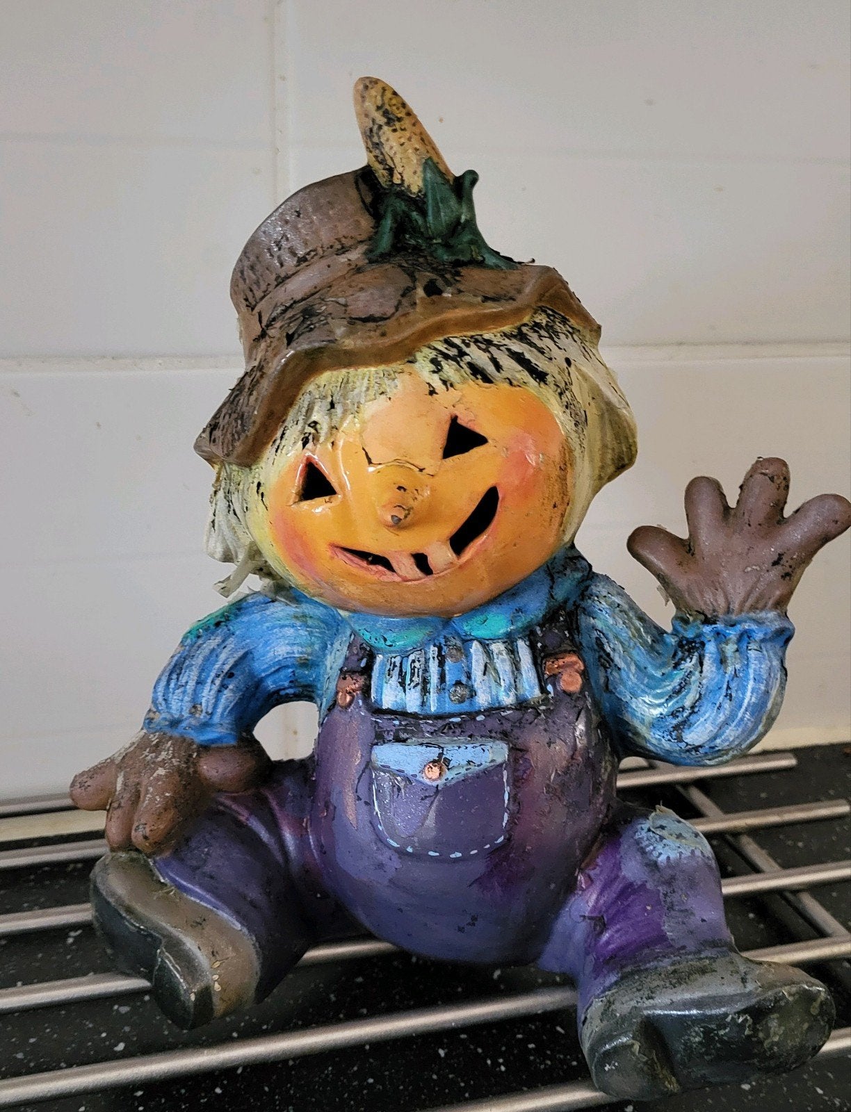 Vintage Halloween Pompoen Vogelverschrikker Beeldje 1981, Tuin en Terras, Ophalen of Verzenden, Gebruikt, Overige materialen, Overige typen