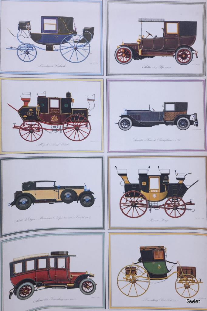 5431 vintage auto behang met koetsen en oldtimers swiet, Verzenden, Minder dan 10 m², Geel