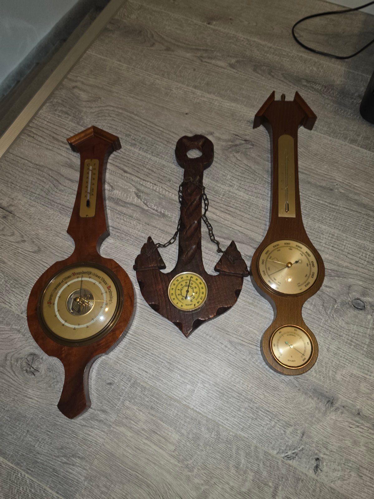 Vintage Barometers en Thermometers - Set van 3, Ophalen of Verzenden, Gebruikt, Weerstation