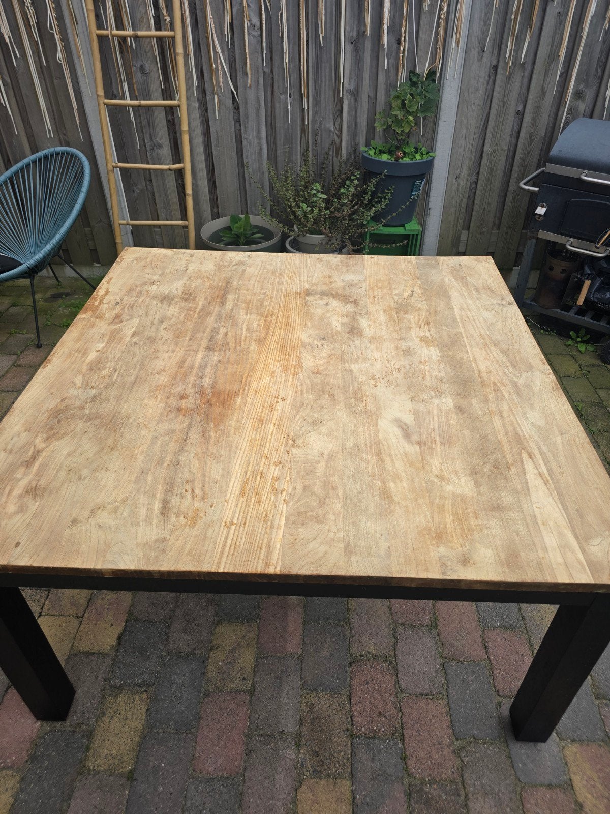 Robuuste teakhouten eettafel - Vierkant, gebruikt, Gebruikt, Vierkant, Vier personen, Ophalen