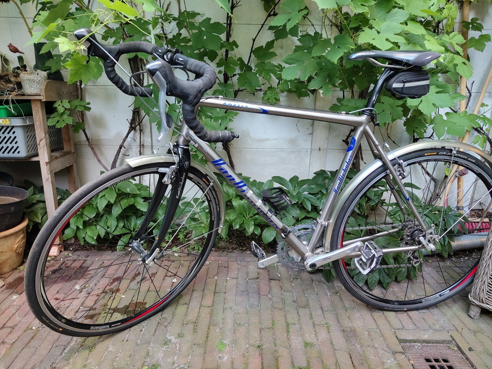 Van Nicholas Amazon race/toerfiets 57, Fietsen en Brommers, Fietsen | Racefietsen, 28 inch, Velgrem, Zo goed als nieuw, 15 tot 20 versnellingen
