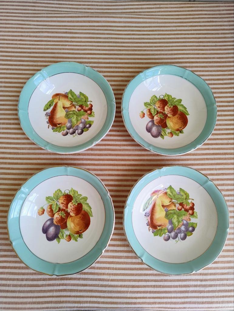Vintage! Set 4x schaaltje kom fruit turkoois frans, Antiek en Kunst, Ophalen of Verzenden
