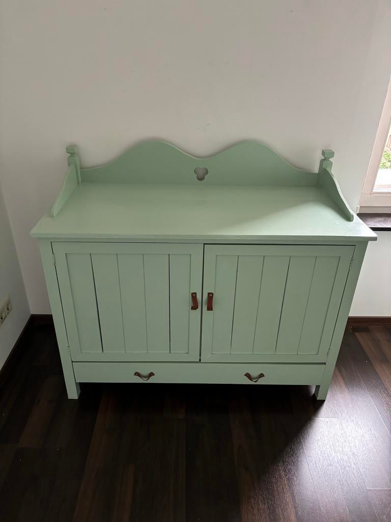 Vintage commode in mintgroen, 120x55x100cm, Ophalen, 50 tot 70 cm, Opstaande rand, 100 cm of meer