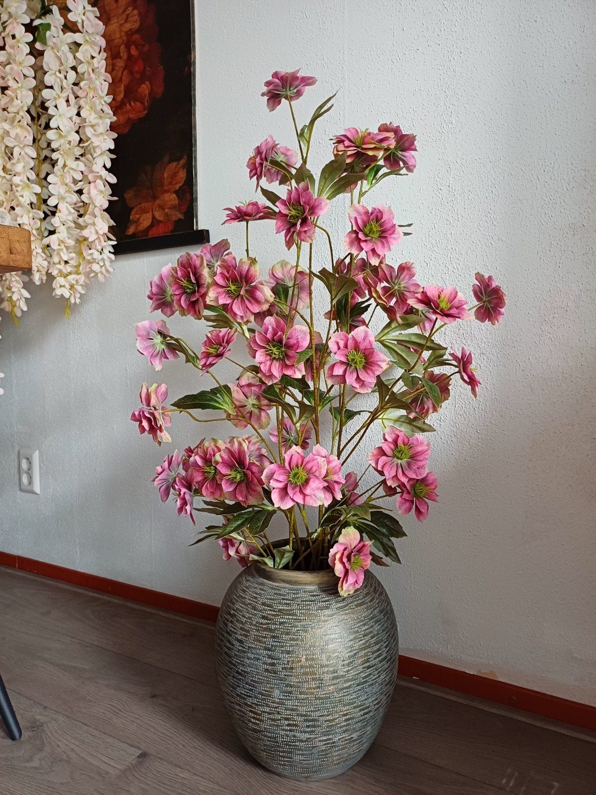 Emerald Helleborus spray kunstplant fuchsia 100 cm, Binnen, Roze, Onderhoudsvrij, Kunstplant