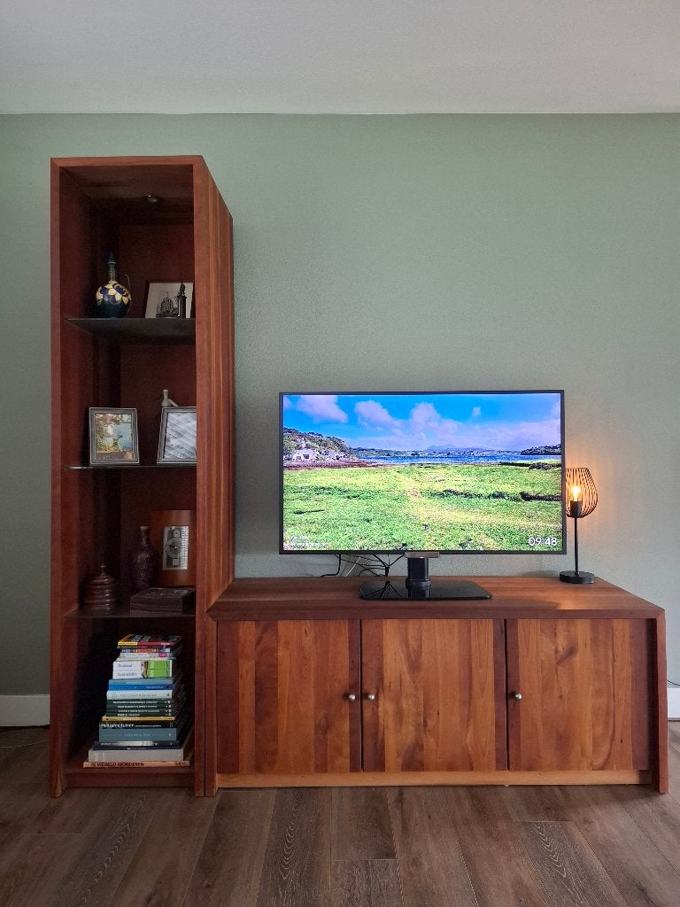 Massief kersenhouten wandmeubel / tv-meubel, Ophalen, Gebruikt, 200 cm of meer, Tijdloos design, kersenhout