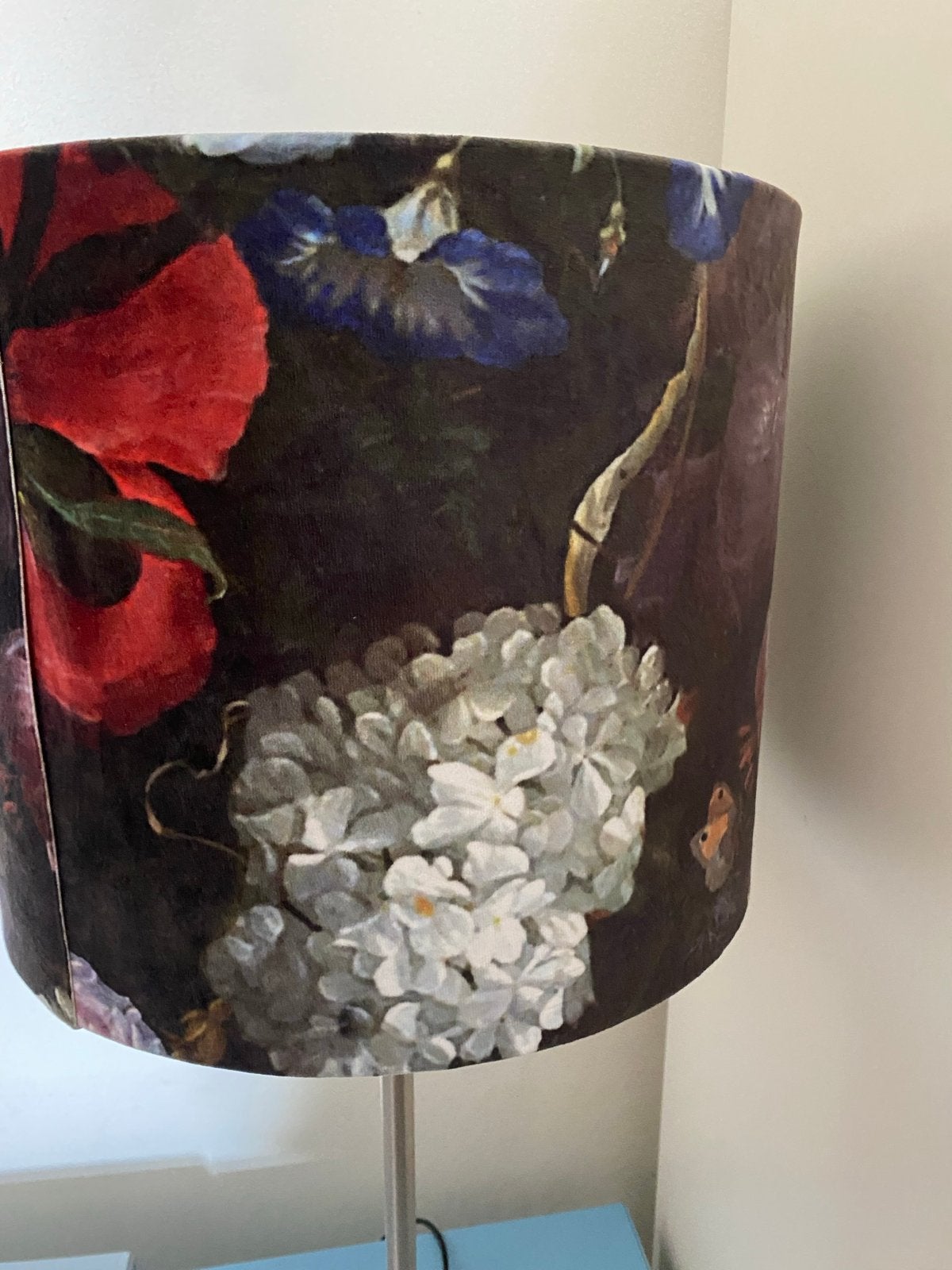 Vintage Tafellamp met mooie grote Bloemen Lampenkap, Gebruikt, Vintage, Meerkleurig, Ophalen of Verzenden