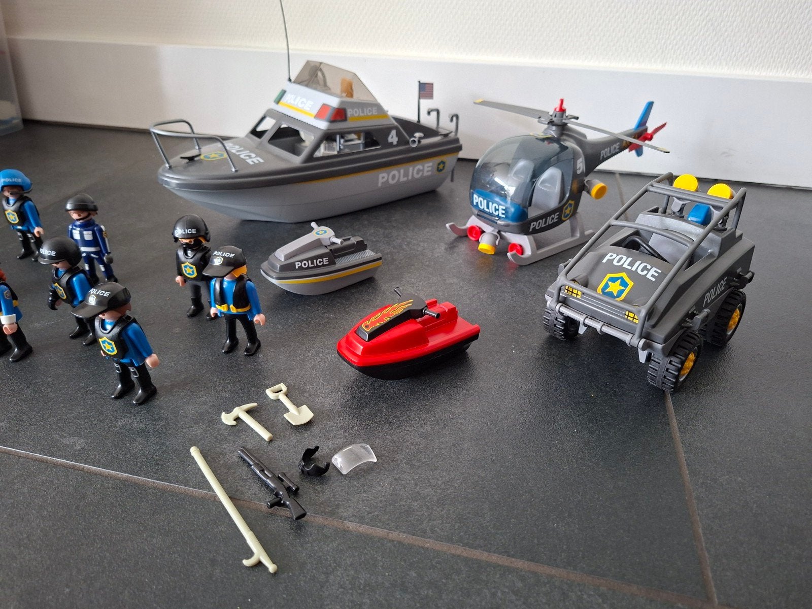 Playmobil Mega Politie Set 9043 - Boot, Helikopter & Auto, Ophalen, Gebruikt, Complete set, Voertuig