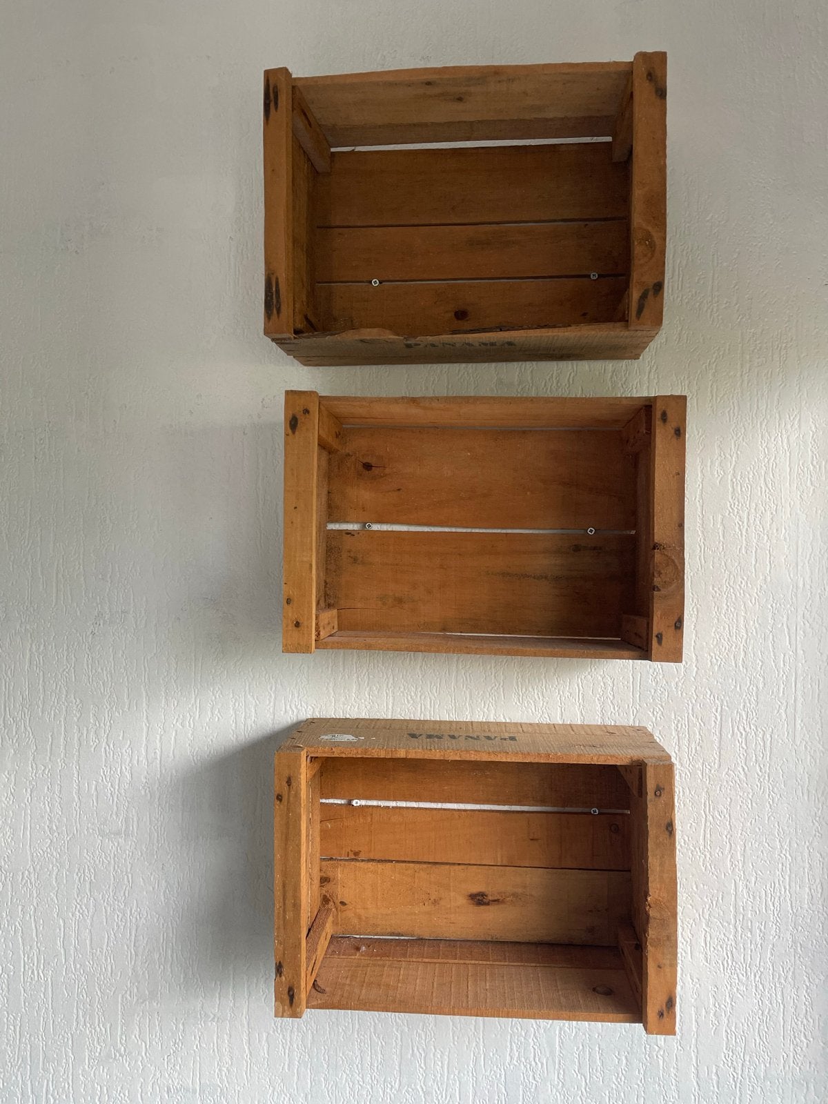 Set van 3 vintage houten kratten - wanddecoratie, Ophalen, Gebruikt