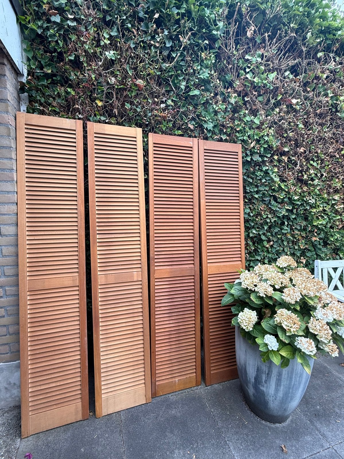 Set van 2 houten shutters (194x40 cm), Ophalen, Zo goed als nieuw