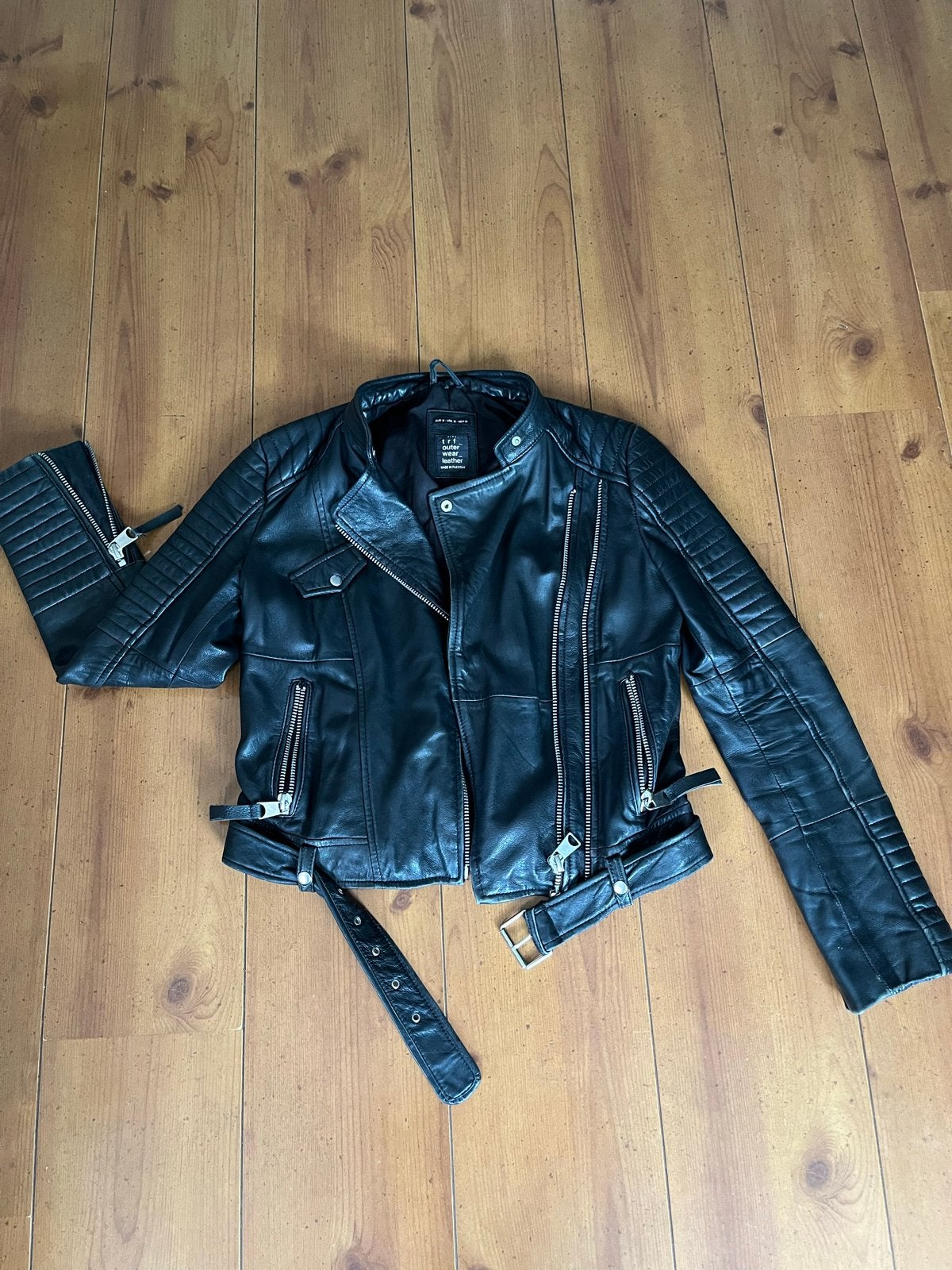 Zara TRF Leren Bikerjack Zwart Maat M, Kleding | Dames, Maat 38/40 (M), Zwart, Ophalen of Verzenden, Jasje