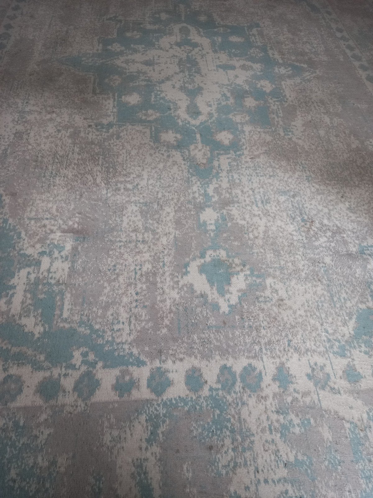 vintage polypropyleen Aqua vloerkleed, Ophalen, Blauw, 200 cm of meer, Zo goed als nieuw