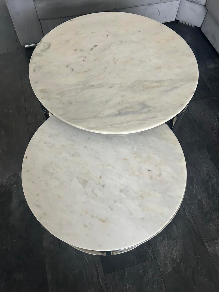 Richmond Ronde Salontafel Set Levanto Wit Marmer & Staal, Huis en Inrichting, Rond, Zo goed als nieuw, Metaal, Minder dan 50 cm