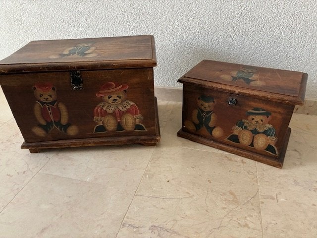 2 oude handbeschilderde antieke speelgoedkisten, Antiek en Kunst, Ophalen