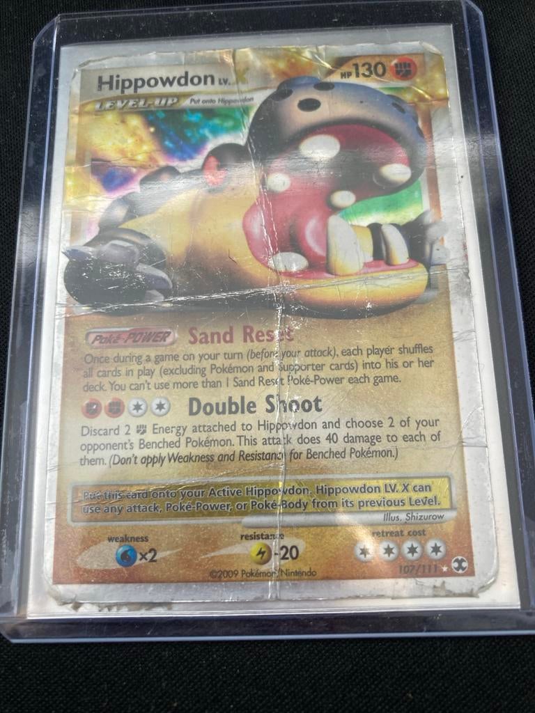 Pokémon Kaart Hippowdon LV.X (Sterk Beschadigd), Ophalen of Verzenden, Gebruikt, Losse kaart, Foil