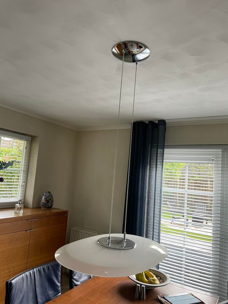 Mooie design lamp ovaal rvs melkglas, Ophalen, Zo goed als nieuw