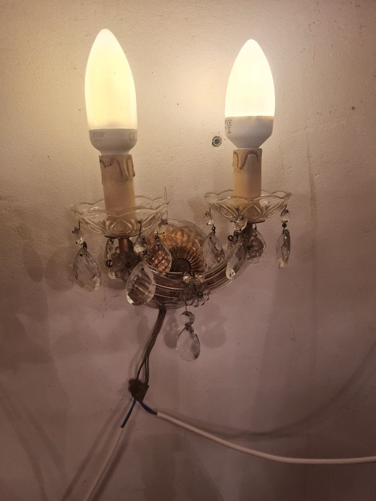 Vintage barokke wandlamp met kristallen pegels, Ophalen of Verzenden