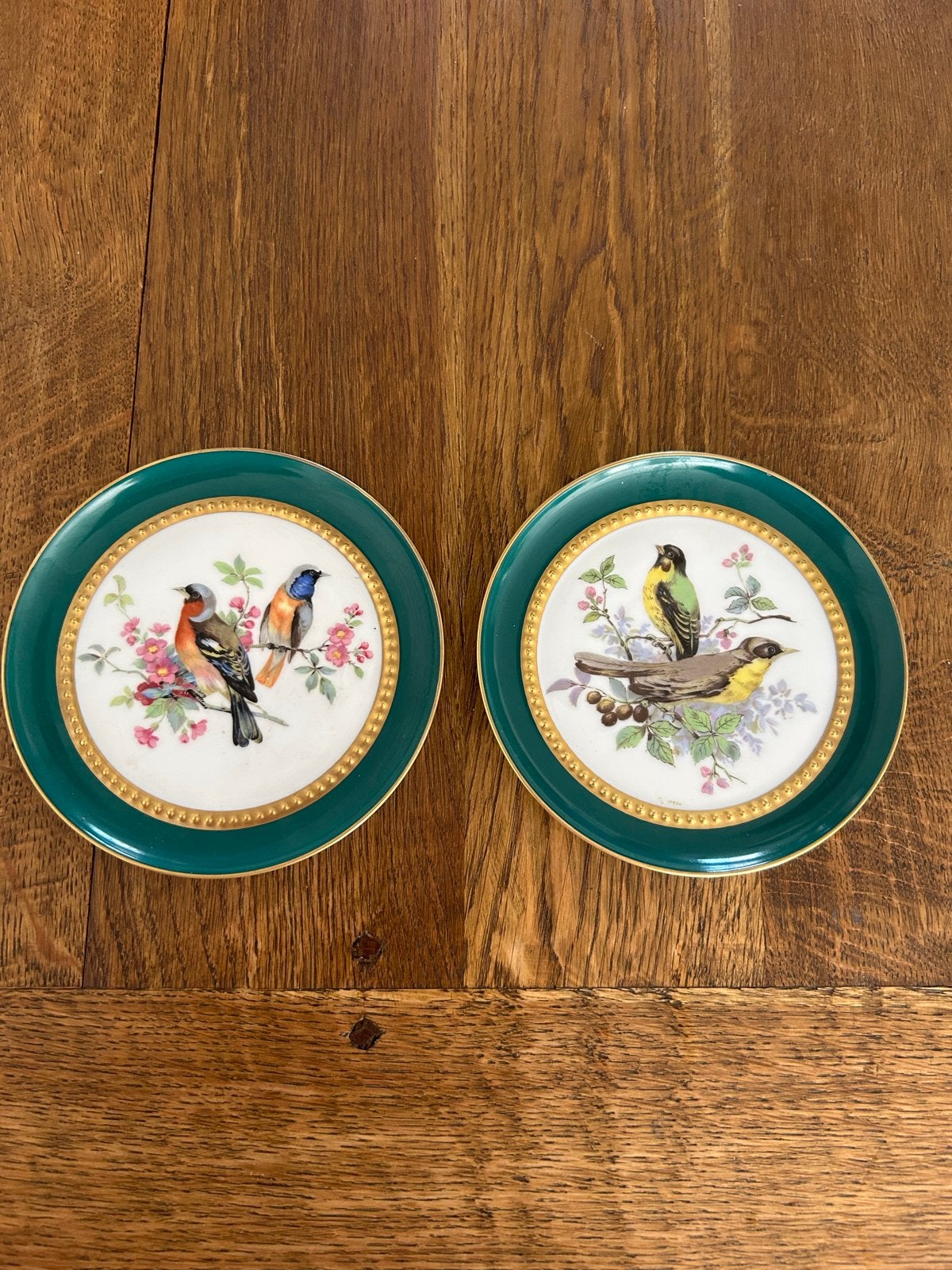 Twee porseleinen sierborden met vogels - pr.Tettau, Ophalen