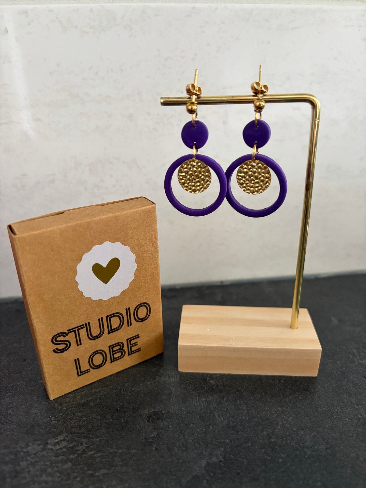 Handgemaakte polymeer klei oorbellen van Studio Lobe, Overige materialen, Hangers, Paars, Nieuw