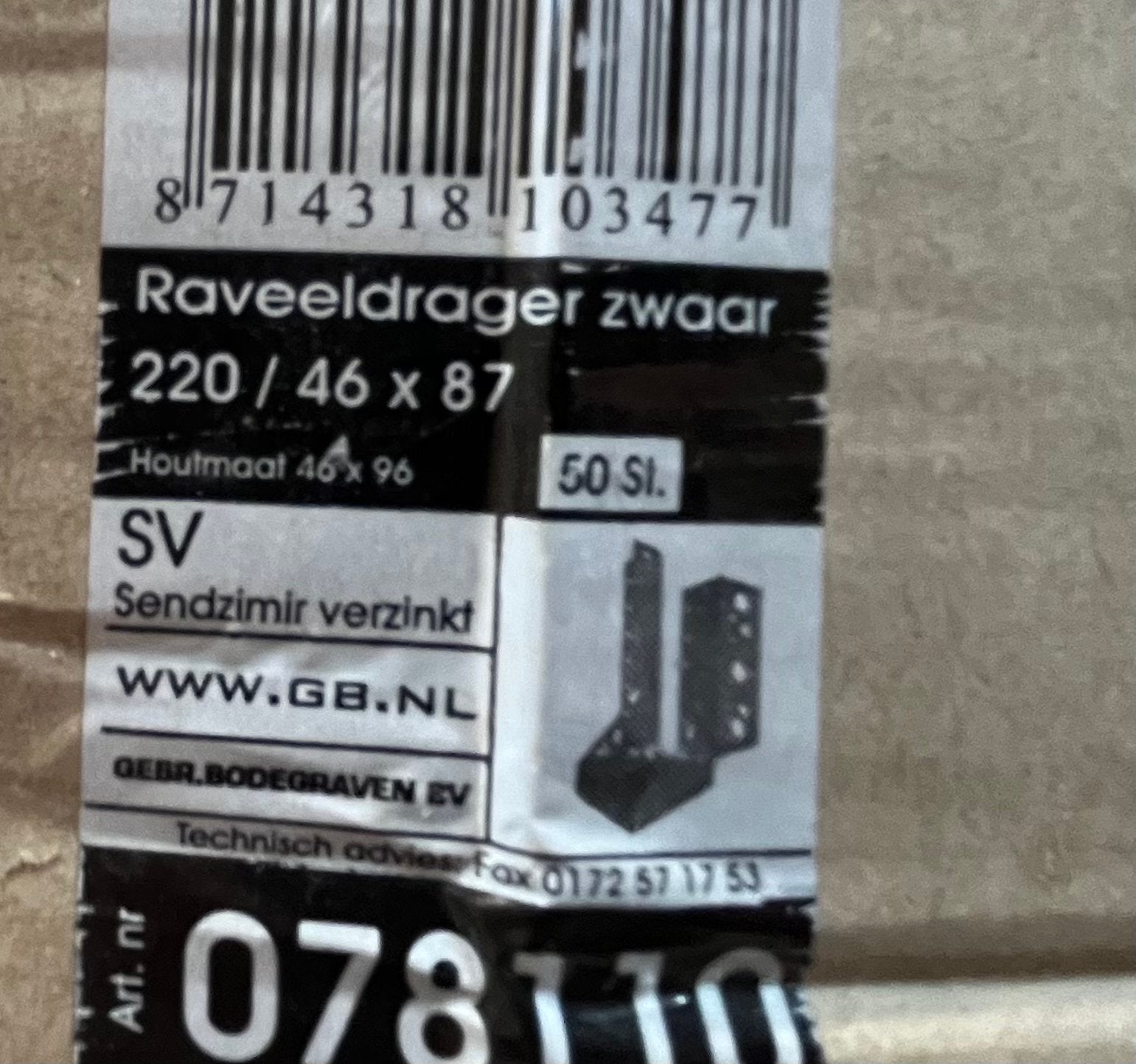 Raveeldragers zwaar 220/46x87 (50 stuks), Doe-het-zelf en Verbouw, Ophalen, Nieuw, 100 tot 250 mm, Overige typen