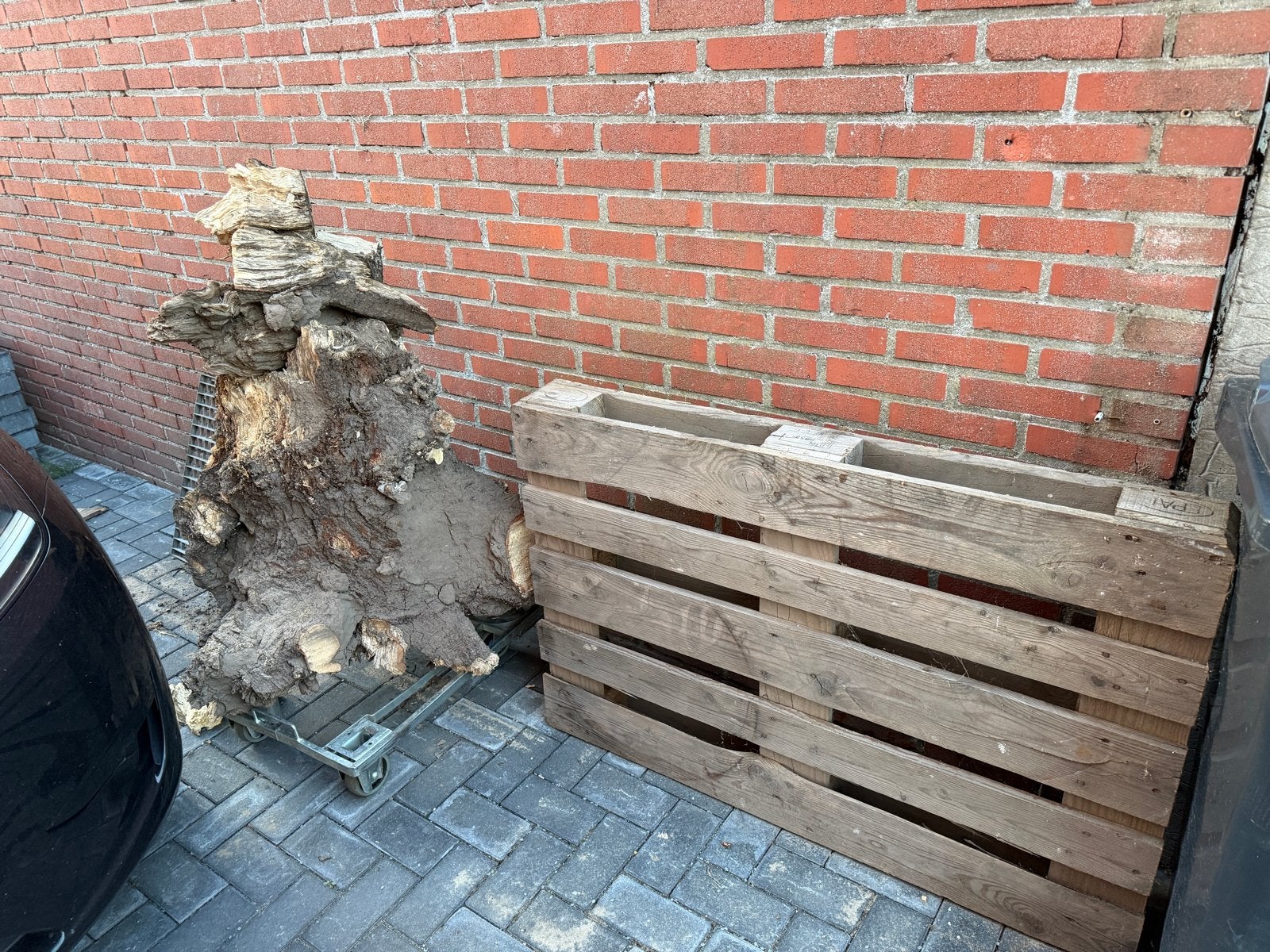 Gratis af te halen: Houten pallets en boomstronk, Ophalen, Gebruikt, Overige houtsoorten, Pallet