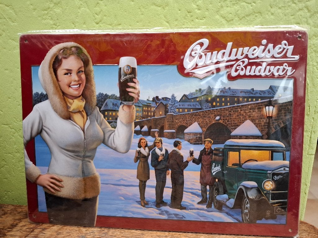 reclamebord Budweiser Budvar (in originele verpakking), Ophalen of Verzenden, Nieuw, Reclamebord, Plaat of Schild, Overige merken