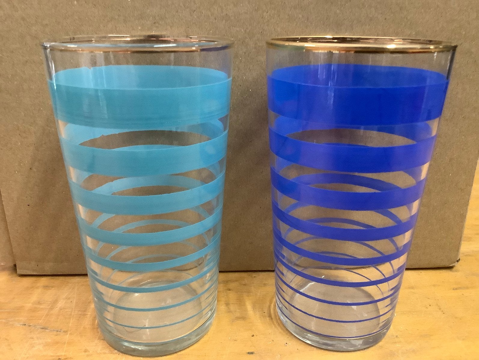 Vintage blauw gestreepte glazen, Ophalen of Verzenden, Gebruikt, Frisdrankglas