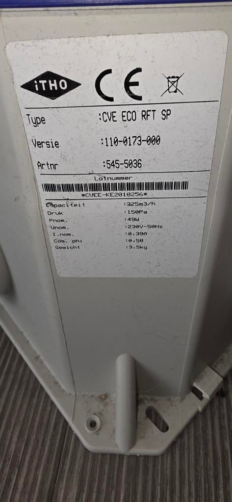 Itho Daalderop CVE ECO RFT SP ventilatie-unit, Ophalen