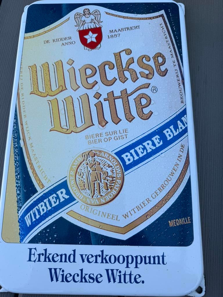 Wieckse Witte Bier emaille reclamebord, Reclamebord, Gebruikt, I, Ophalen of Verzenden