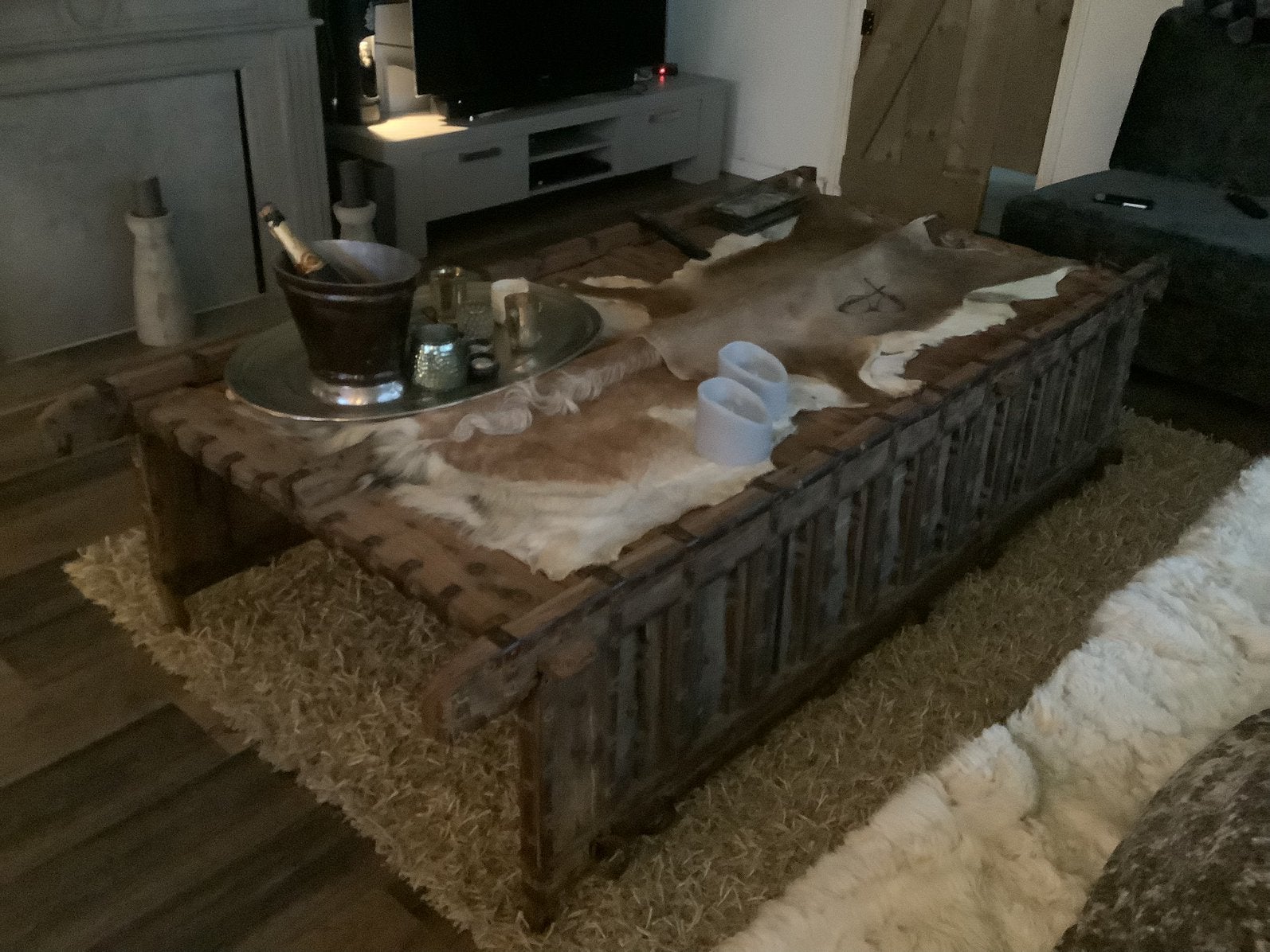 Antieke indiase tafel ossenkar salontafel, Antiek en Kunst, Ophalen