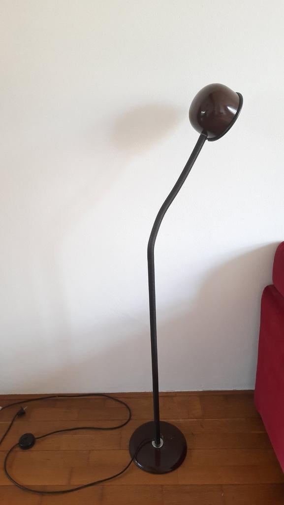 Retro vloerlamp, gooseneck, '70, bruin, Mid-century/ vintage, Gebruikt, Ophalen of Verzenden, Metaal