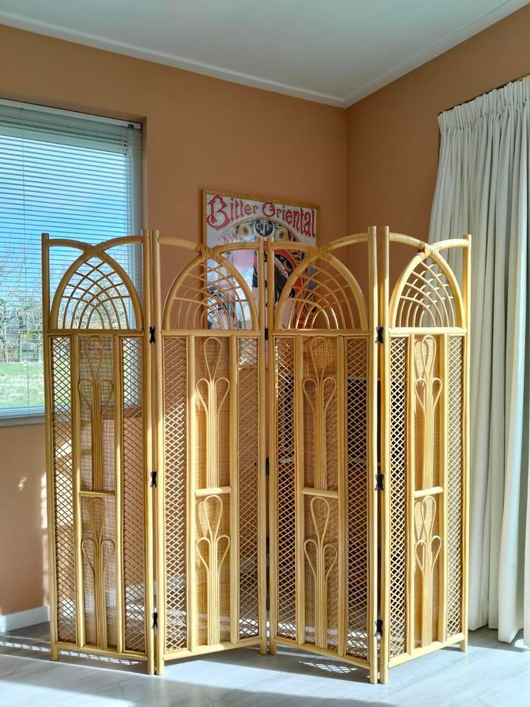 Vintage rotan roomdivider 4-delig, Huis en Inrichting, Woonaccessoires | Kamerschermen, Ophalen, Gebruikt