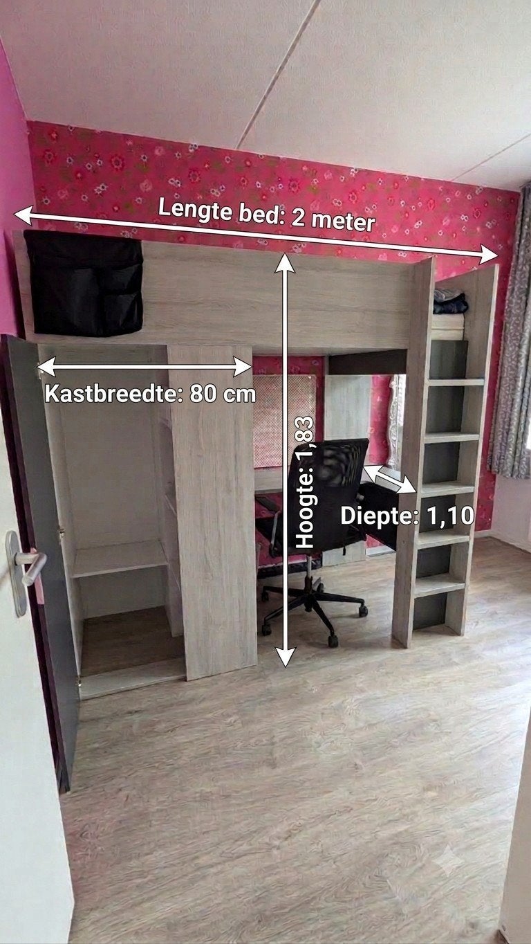 hoogslaper met bureau en kledingkast, Ophalen, Zo goed als nieuw, Hoogslaper