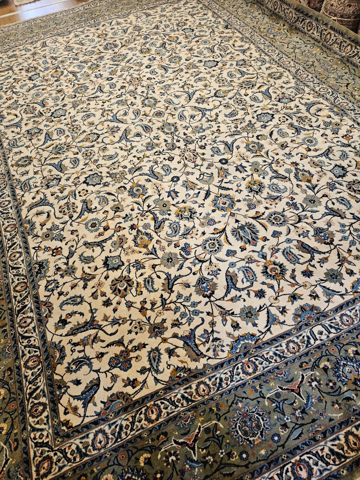 Vintage handgeknoopt perzisch tapijt kashan 402x293, Info@SlatsAntiek.nl, Tweedehands, Perzisch, Ophalen of Verzenden