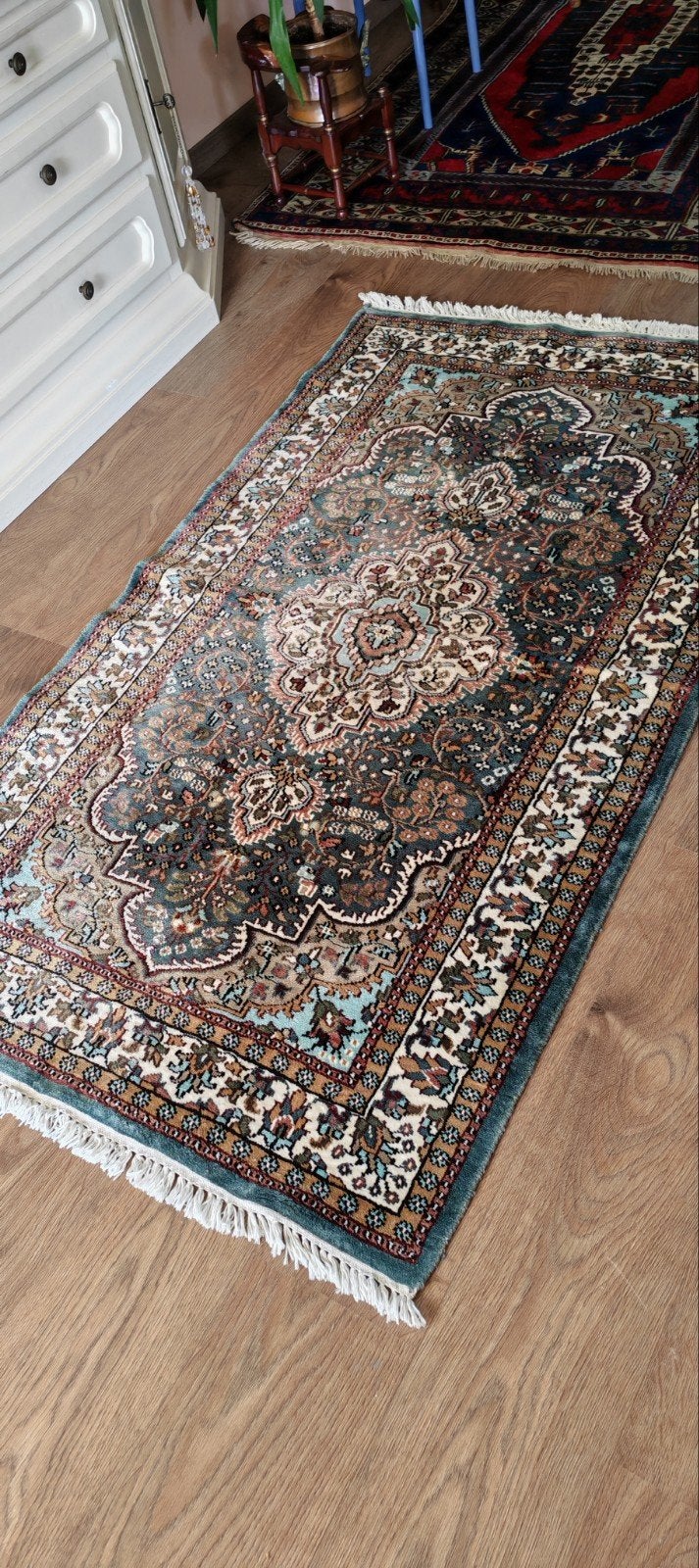 India luxe zijden Kasjmier Bidjar tapijt 1.75 bij 95, Huis en Inrichting, Stoffering | Tapijten en Kleden, Zo goed als nieuw, 50 tot 100 cm