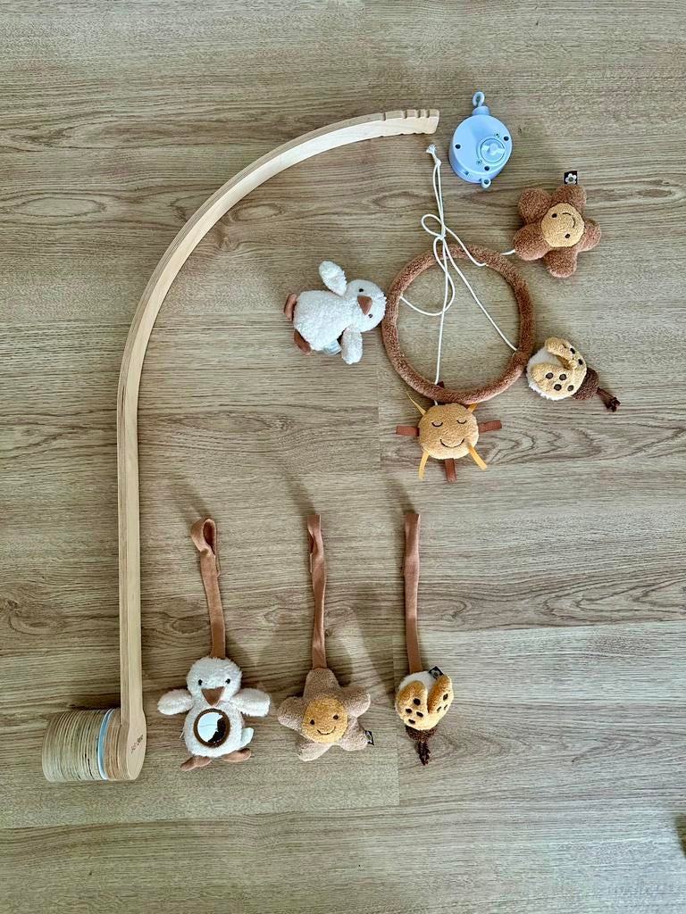 Mobielhouder Baby Bello hout + muziekmobiel Jollein, Ophalen, Zo goed als nieuw