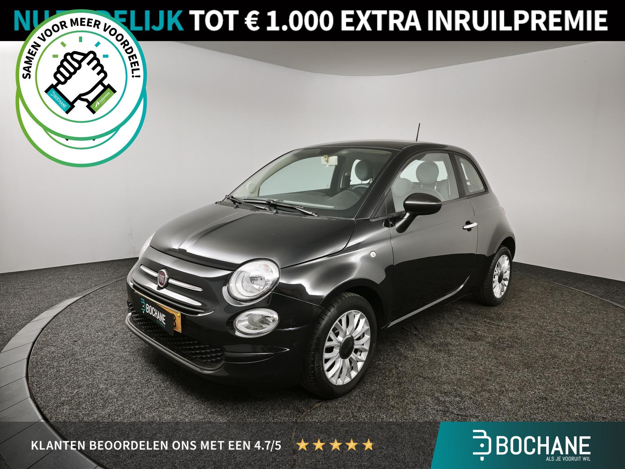 Fiat 500 0.9 TwinAir Turbo Young | NAP | Navigatie | Cruise, Voorwielaandrijving, Euro 6, Zwart, Origineel Nederlands