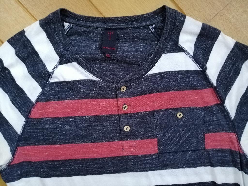 REV REVELATION t- shirt blauw wit rood streep maat XXL, Blauw, Overige maten, Ophalen of Verzenden, Zo goed als nieuw