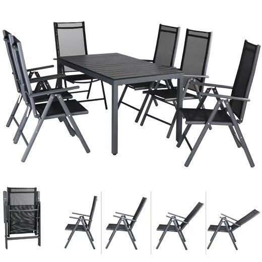 Gezocht Tuinset 6 persoons met grote tafel en verstelbaar, Ophalen, Gebruikt, Eettafel, 6 zitplaatsen