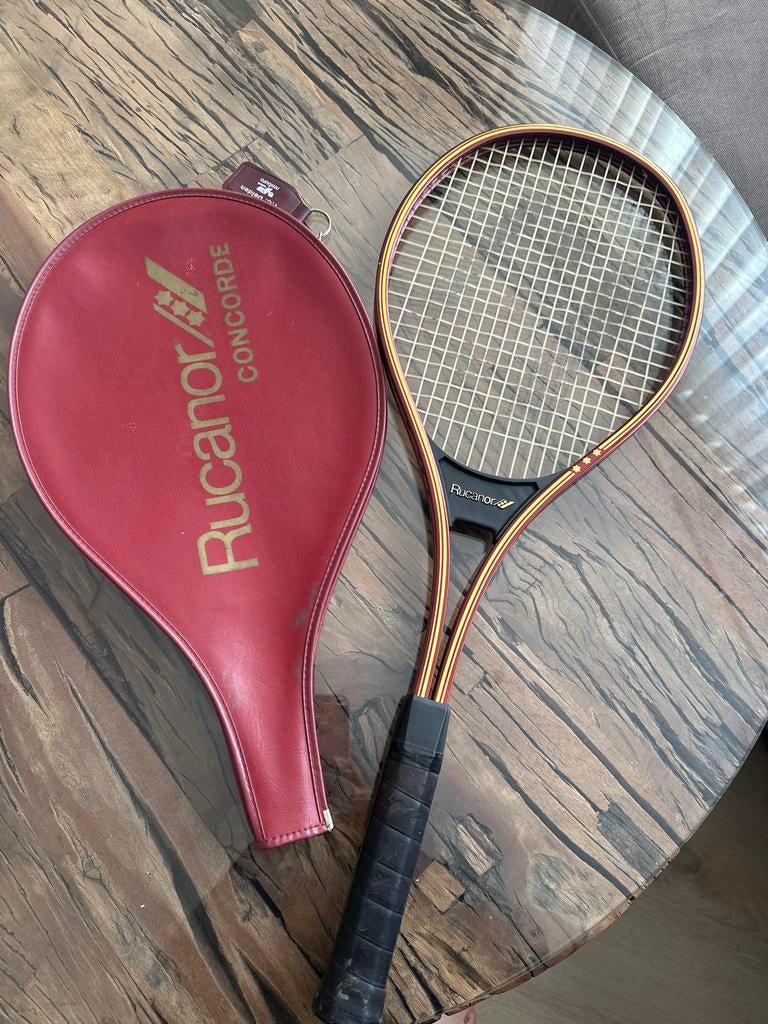 Vintage Rucanor Concorde houten tennisracket met hoes, Sport en Fitness, Tennis, Ophalen, Gebruikt, Racket, Overige merken