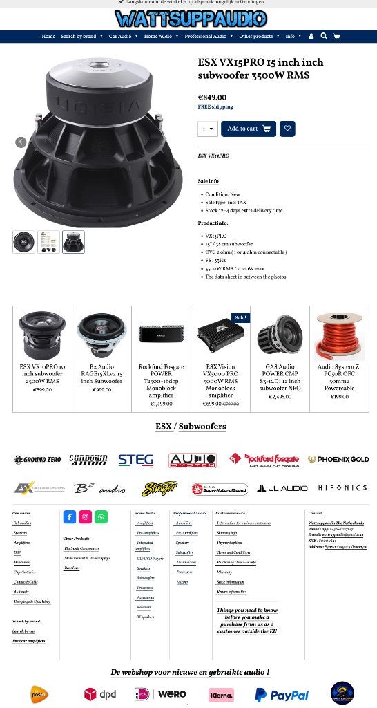 ESX VX15PRO 15 inch inch subwoofer 3500W RMS, Audio-design, Nieuw, Am Breilingsweg 3, 76709 Kronau, Duitsland, Ophalen of Verzenden